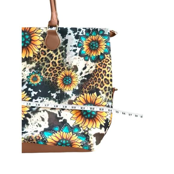Sunflower Leopard Weekender Bag • Large Travel Tote • Cowhide Print Duffel - Picture 6 of 8